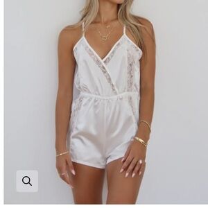 Elegant White Lace Trim Sleepwear Romper